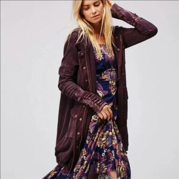 Free People Chelsea Cardi Long Cardigan Knit Hoodie Jacket Corset Lace Sleeve - Picture 2 of 9